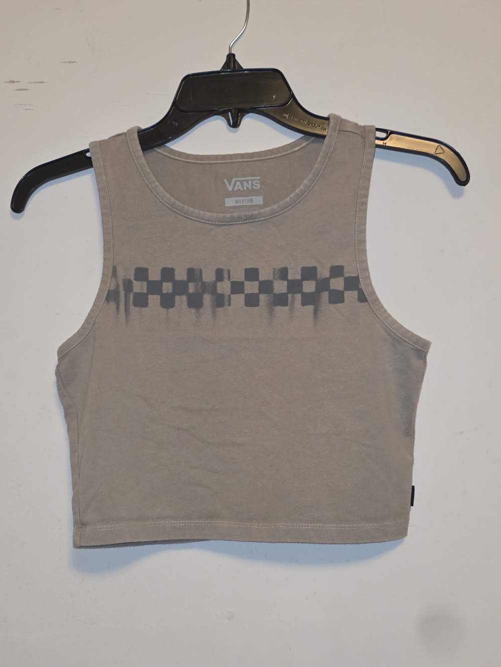 Vans Taupe Crop Tank with Black Checker Print
